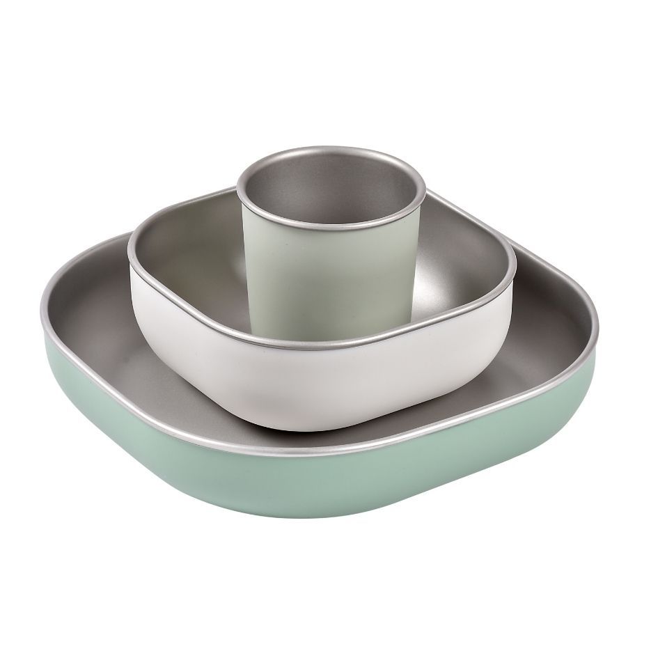 Beaba - Stainless Steel Meal Set - Sage Green - 3 Pcs