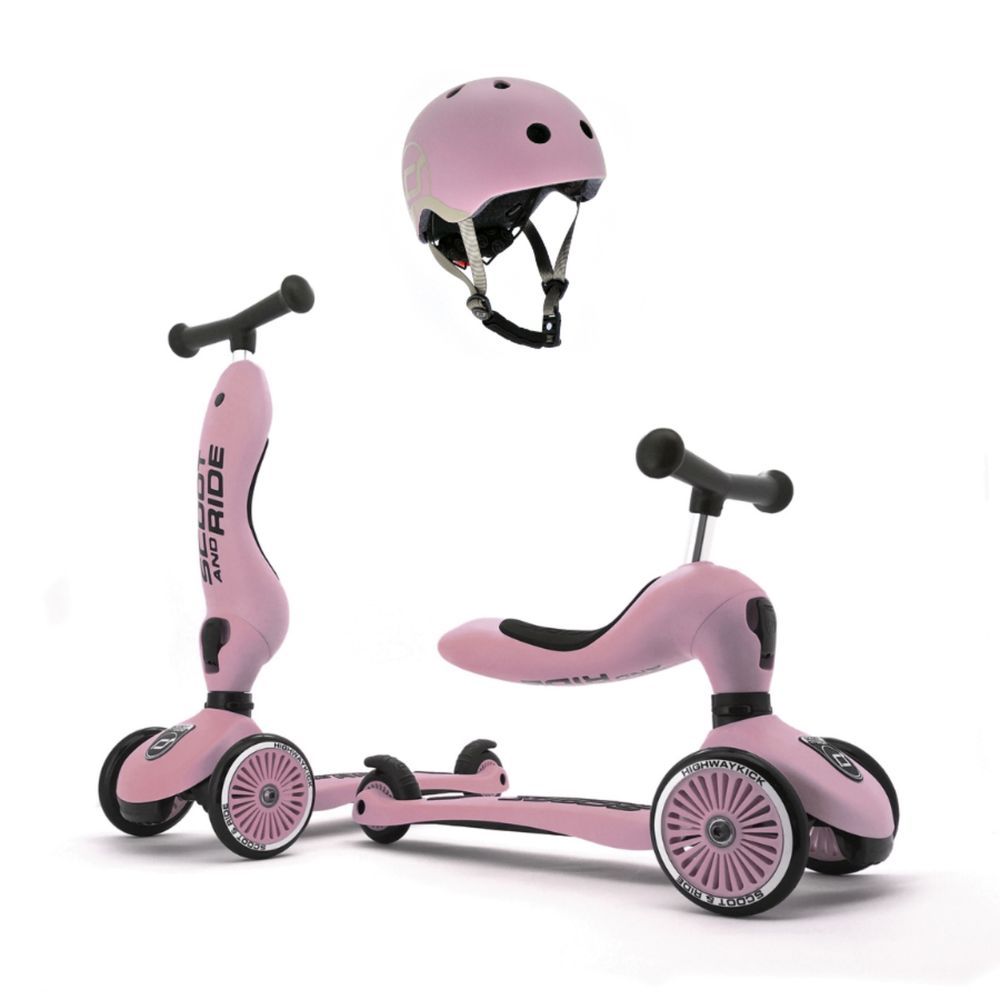 Scoot & Ride - 2-In-1 Highwaykick 1 Manual Scooter & Helmet Set - Rose - XXS-S