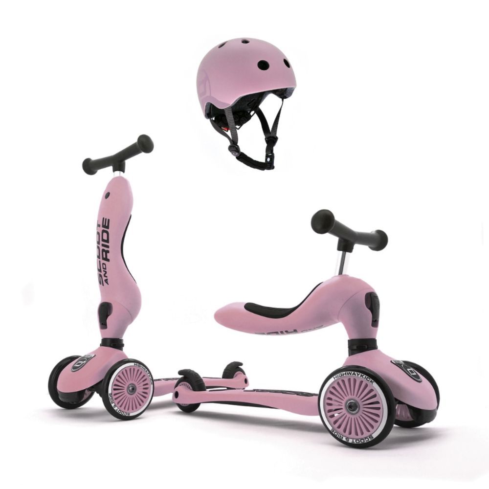 Scoot & Ride - 2-In-1 Highwaykick 1 Manual Scooter & Helmet Set - Rose - S-M