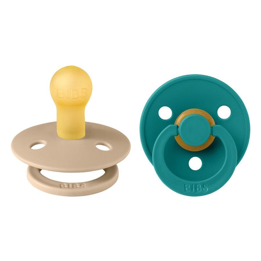 Bibs - Latex Round Nipple Pacifiers 6M - Taupe Scuba - Pack of 2 - Size2