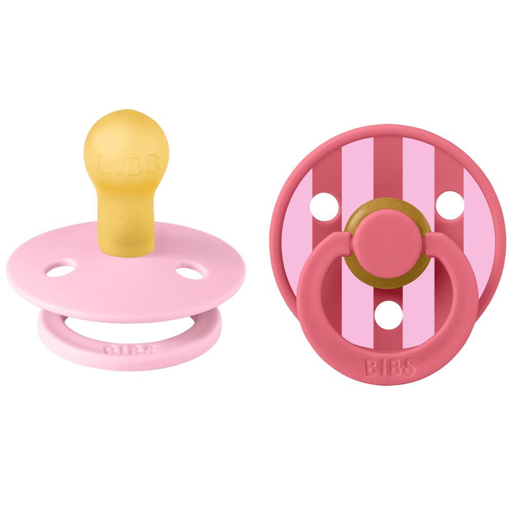 BIBS - Studio Colour Round Latex Pacifier Pack Of 2 Size 1 - Baby Pink Coral