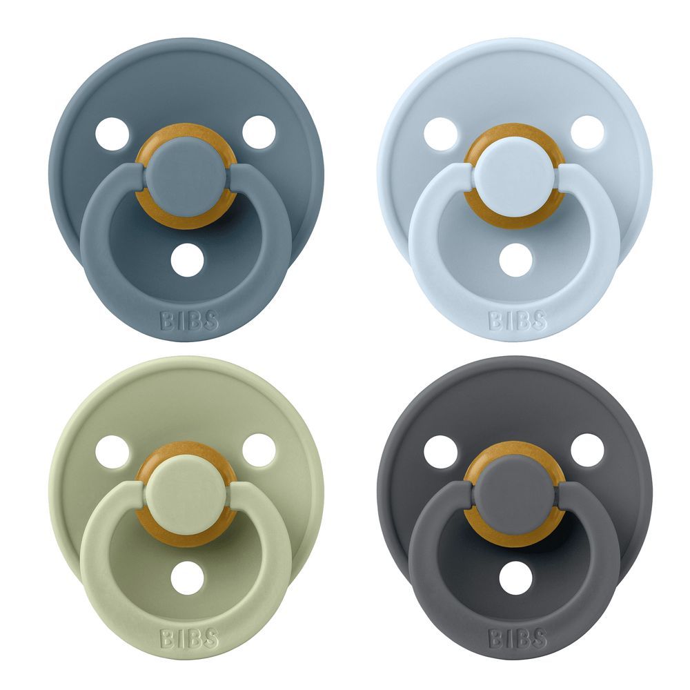 BIBS - Colour Round Latex Pacifier Pack Of 4 Size 1 - Petrol Sage Baby Blue