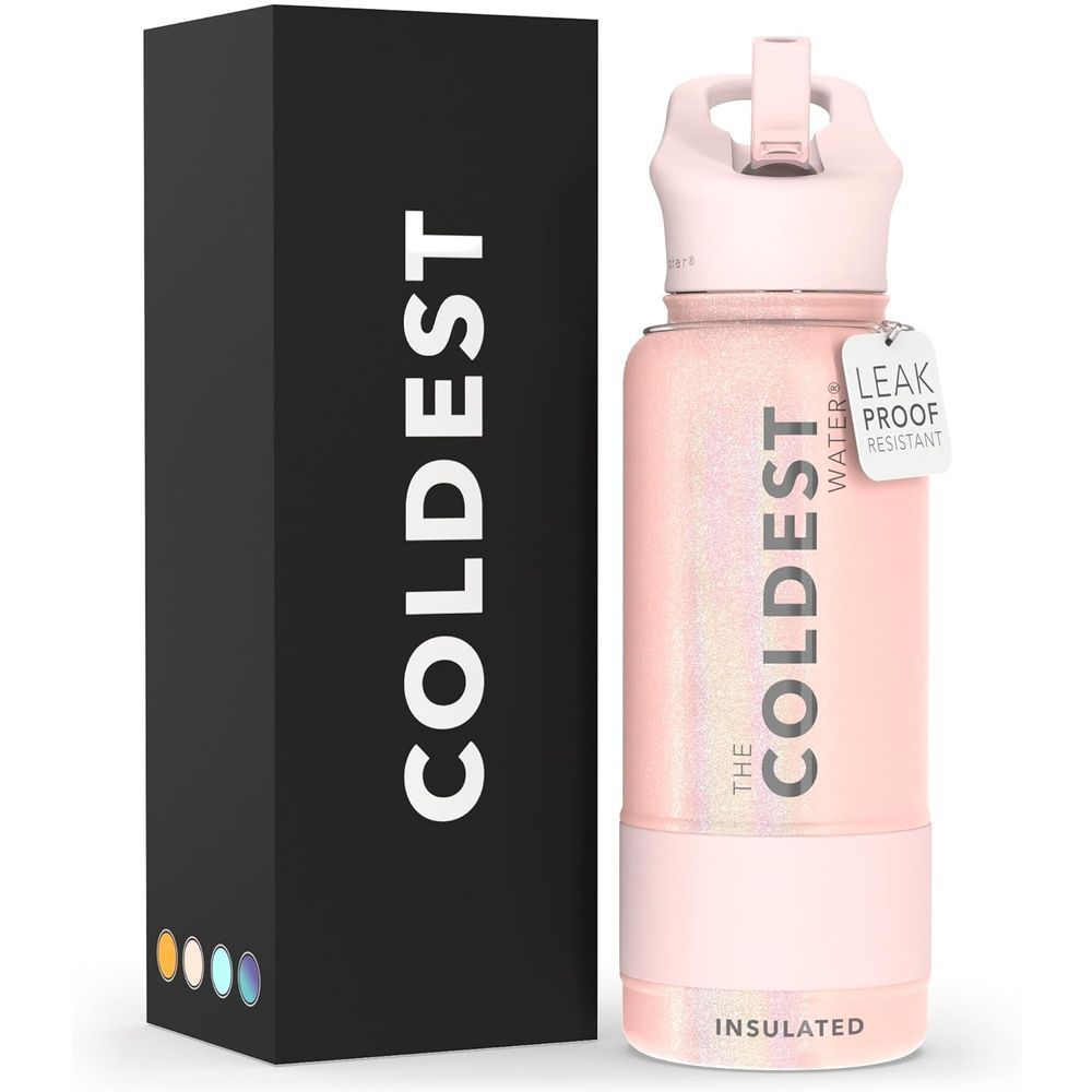 The Coldest Water - Straw Lid Insulated Water Bottle - Pink Glitter - 946ml