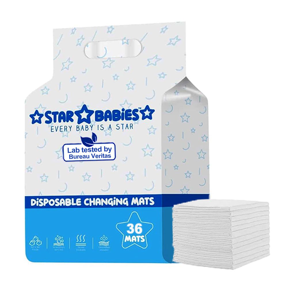 Star Babies White Disposable Changing Mats - Pack of 36 with 10pcs Ear Cover Free