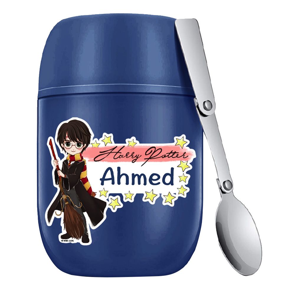 Essmak - Personalized Harry Potter 2 Food Thermos With Spoon - Blue - 475 ml