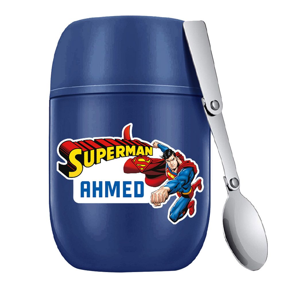 Essmak - Personalized Superman 2 Food Thermos With Spoon - Blue - 475 ml