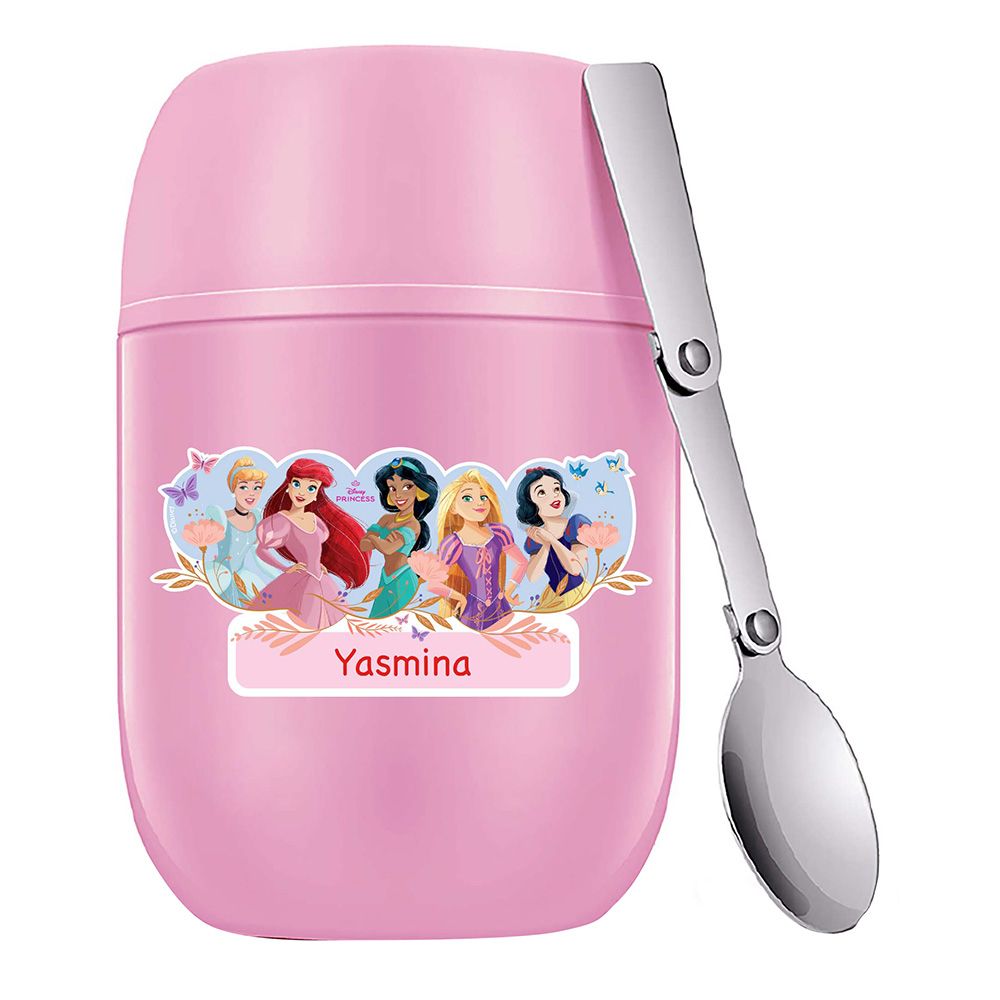 Essmak - Personalized Disney Princess Food Thermos With Spoon - Pink - 475 ml