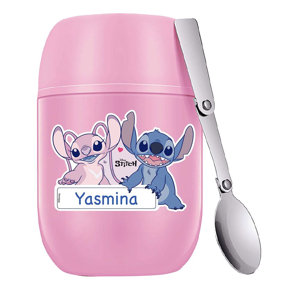 Essmak - Personalized Disney Stitch Food Thermos With Spoon - Pink - 475 ml