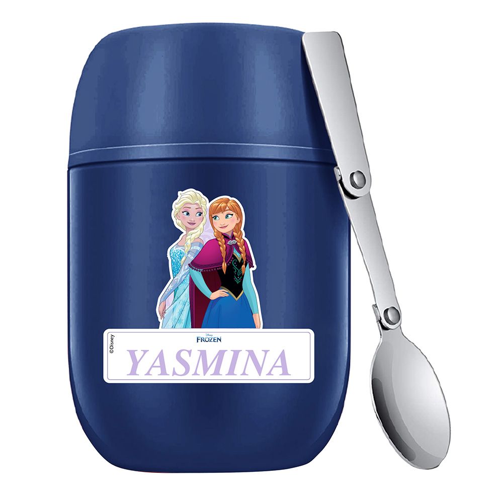 Essmak - Personalized Disney Frozen Food Thermos With Spoon - Blue - 475 ml