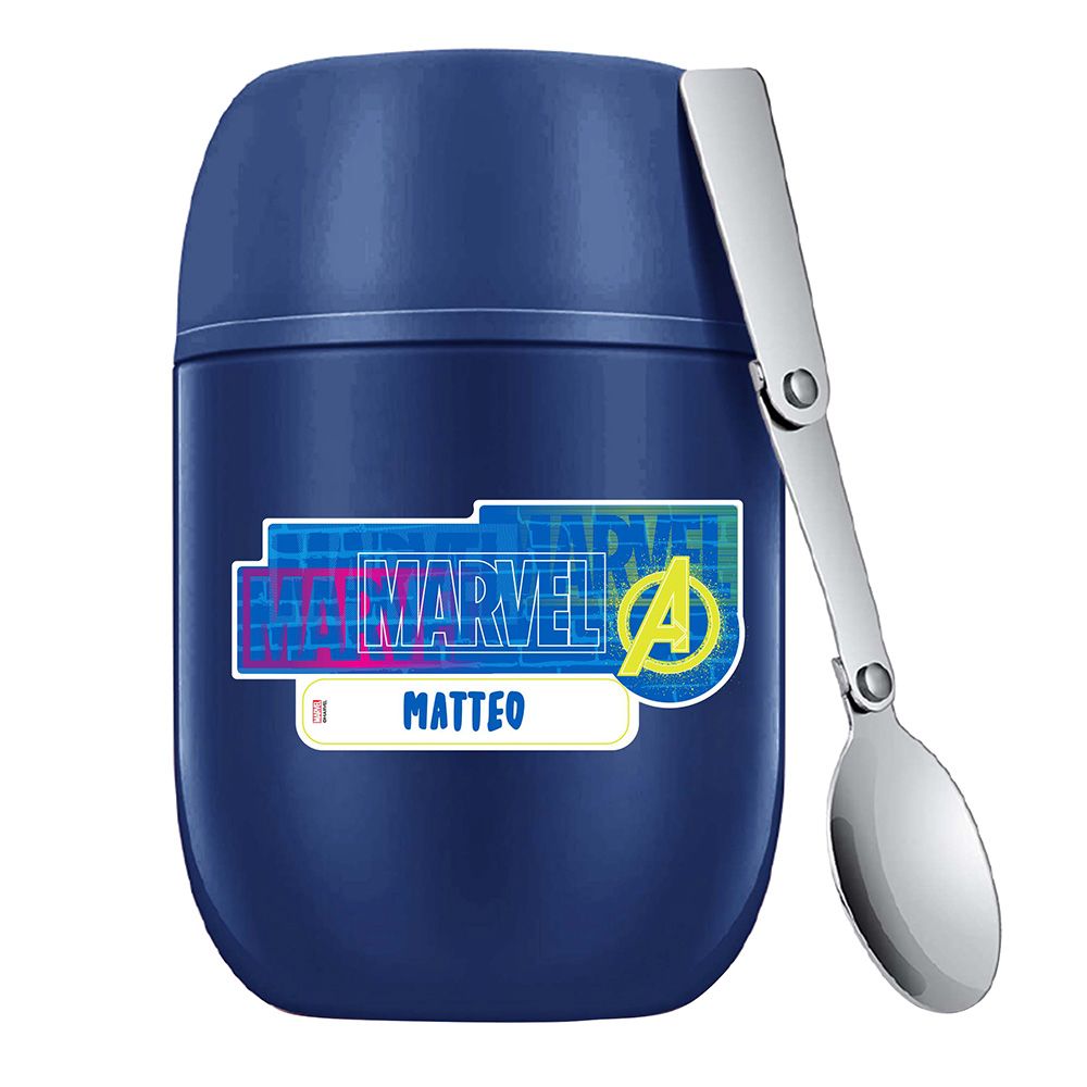 Essmak - Personalized Marvel 2 Food Thermos With Spoon - Blue - 475 ml