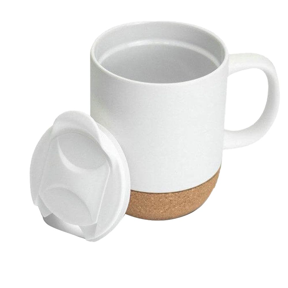 Giftology - Lucca Ceramic Mug w/ Lid & Cork Base - White - 330 ml