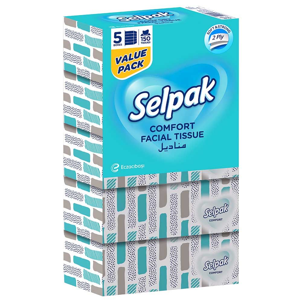 Selpak - Comfort Boxed Facial Tissue - 150 Sheets - Pack of 5