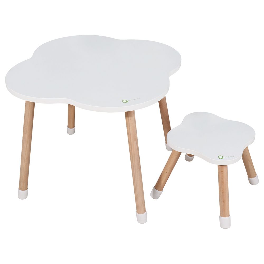 Mini Panda - Clovercharm Wooden Table & Chair - Pure Ivory