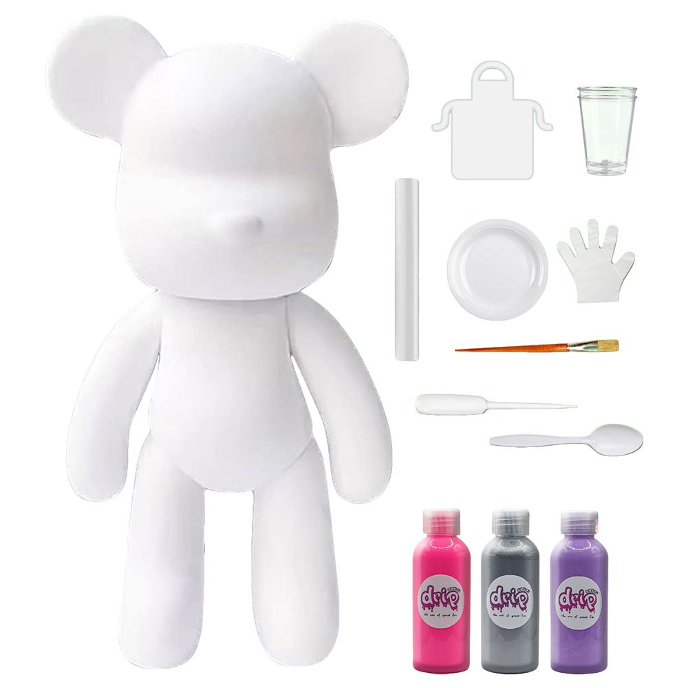 Dubai Drip Art - DIY Acrylic Fluid Paint Bear Complete Art Kit - 23 cm