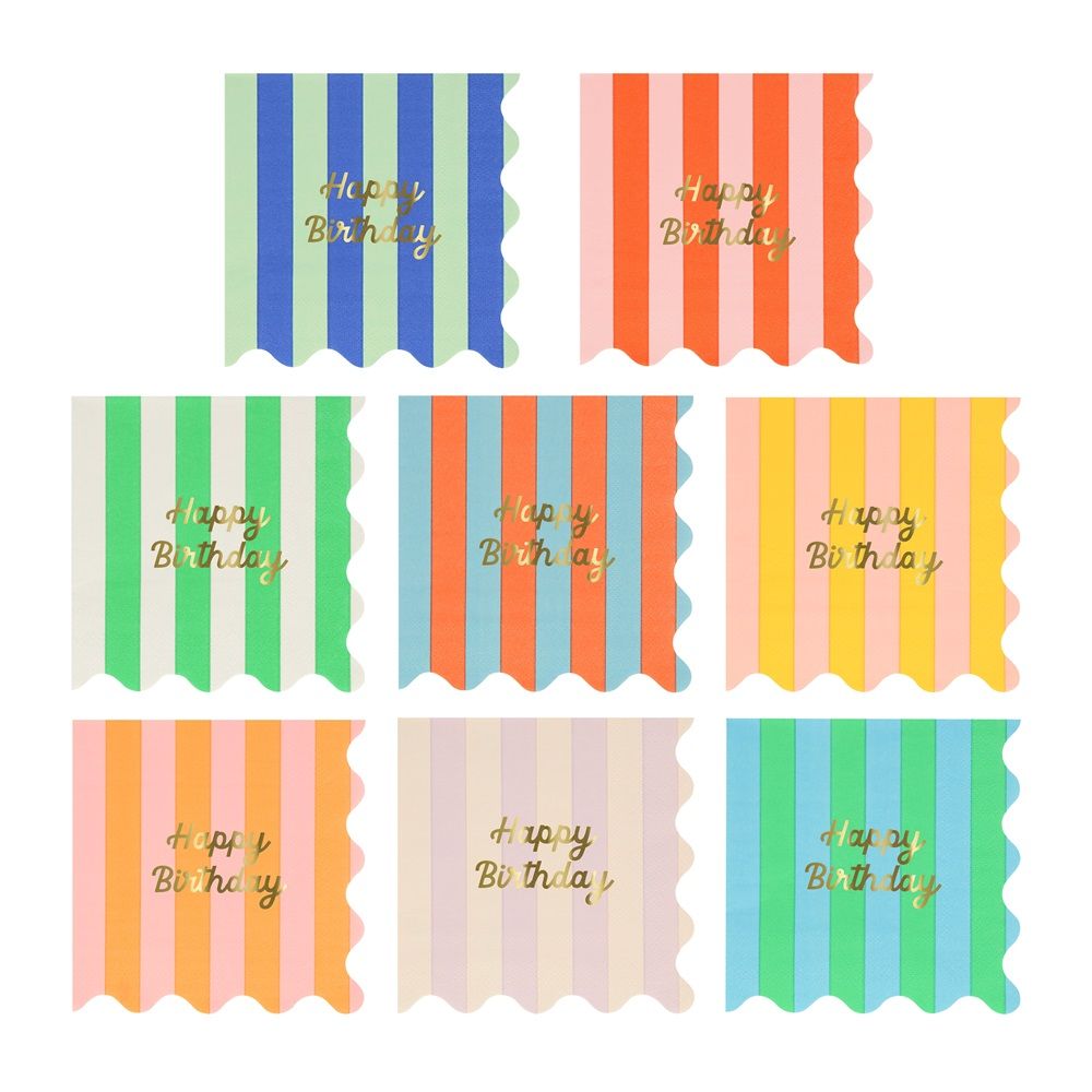 Meri Meri - Stripe Happy Birthday Small Napkins