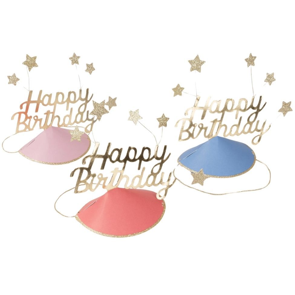 Meri Meri - Happy Birthday & Foil Star Party Hats Pack Of 6