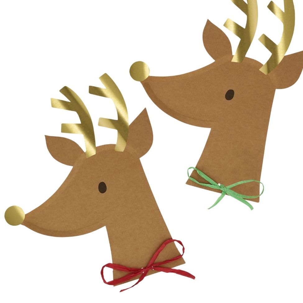 Meri Meri - Reindeer With Raffia Bow Plates Pack Of 8