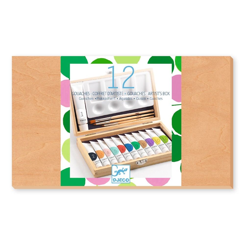 Djeco - Gouaches Artist's Box Draw And Paint Kit - 12pcs