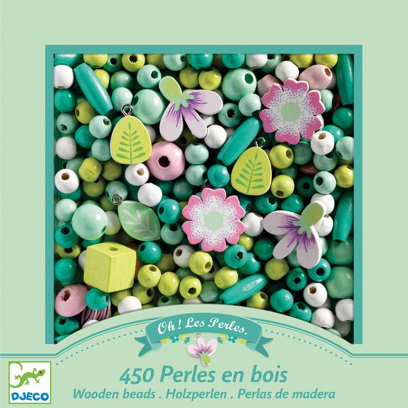 Djeco - Wooden Bead Kit - Leaves And Flowers