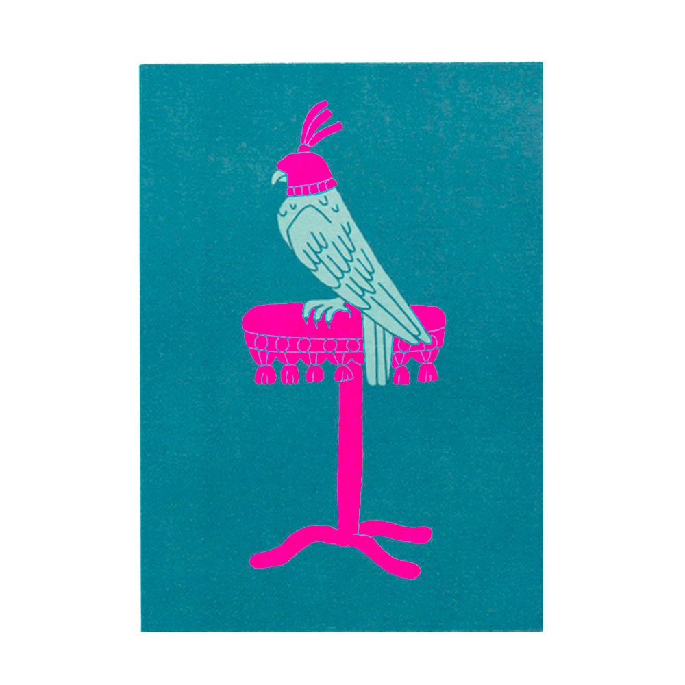 Little Majlis - A6 Postcard - Falcon - Pink On Blue