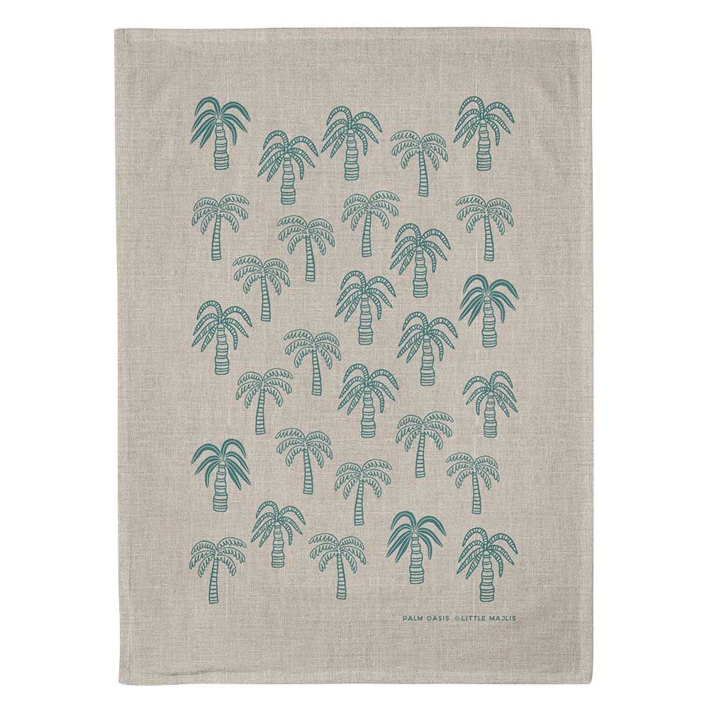 Little Majlis - Palm Oasis Printed Linen Tea Towel - Teal