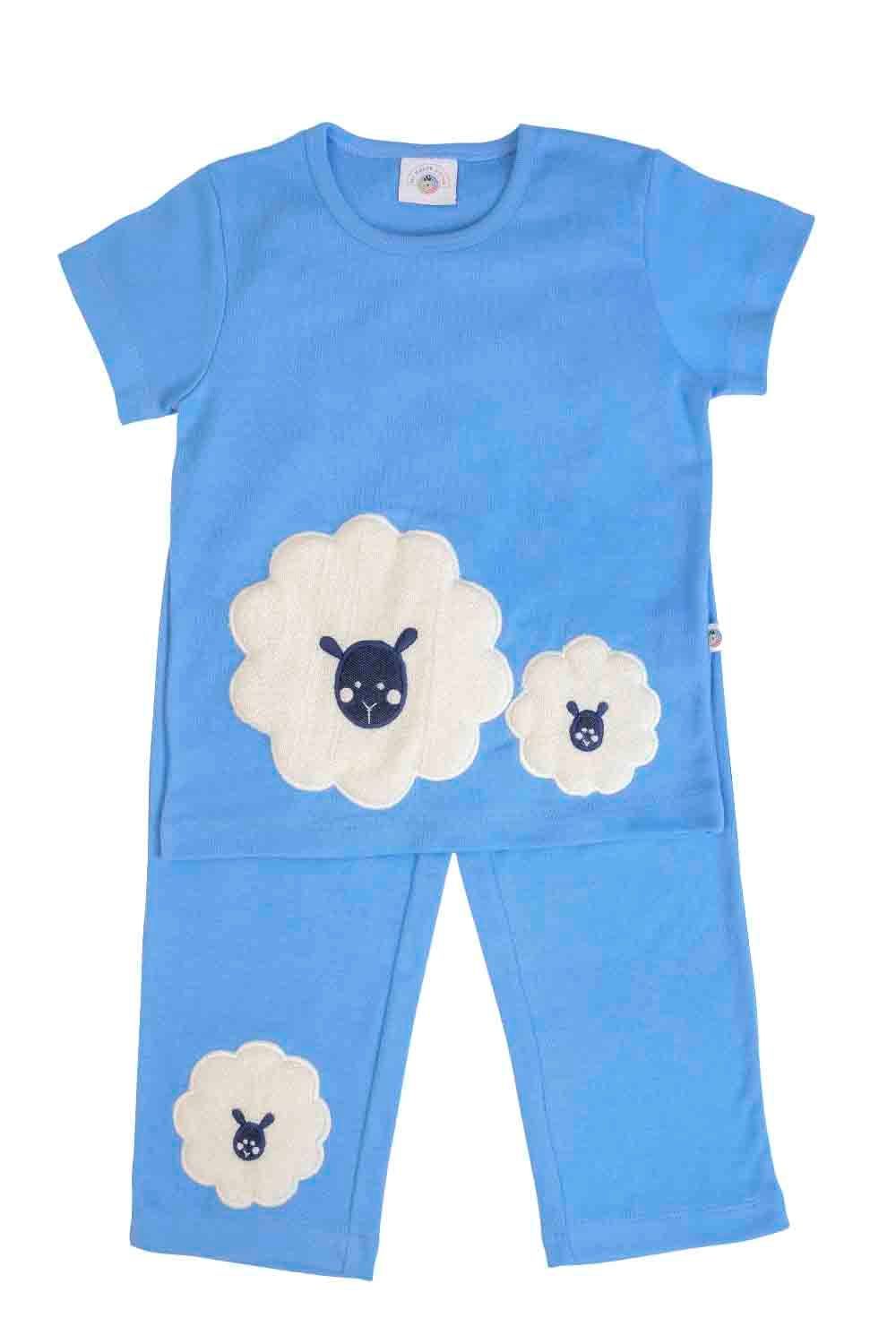 Mi Dulce An'ya - Fluffy Embroidered Sheep Nightsuit For Boys - Blue