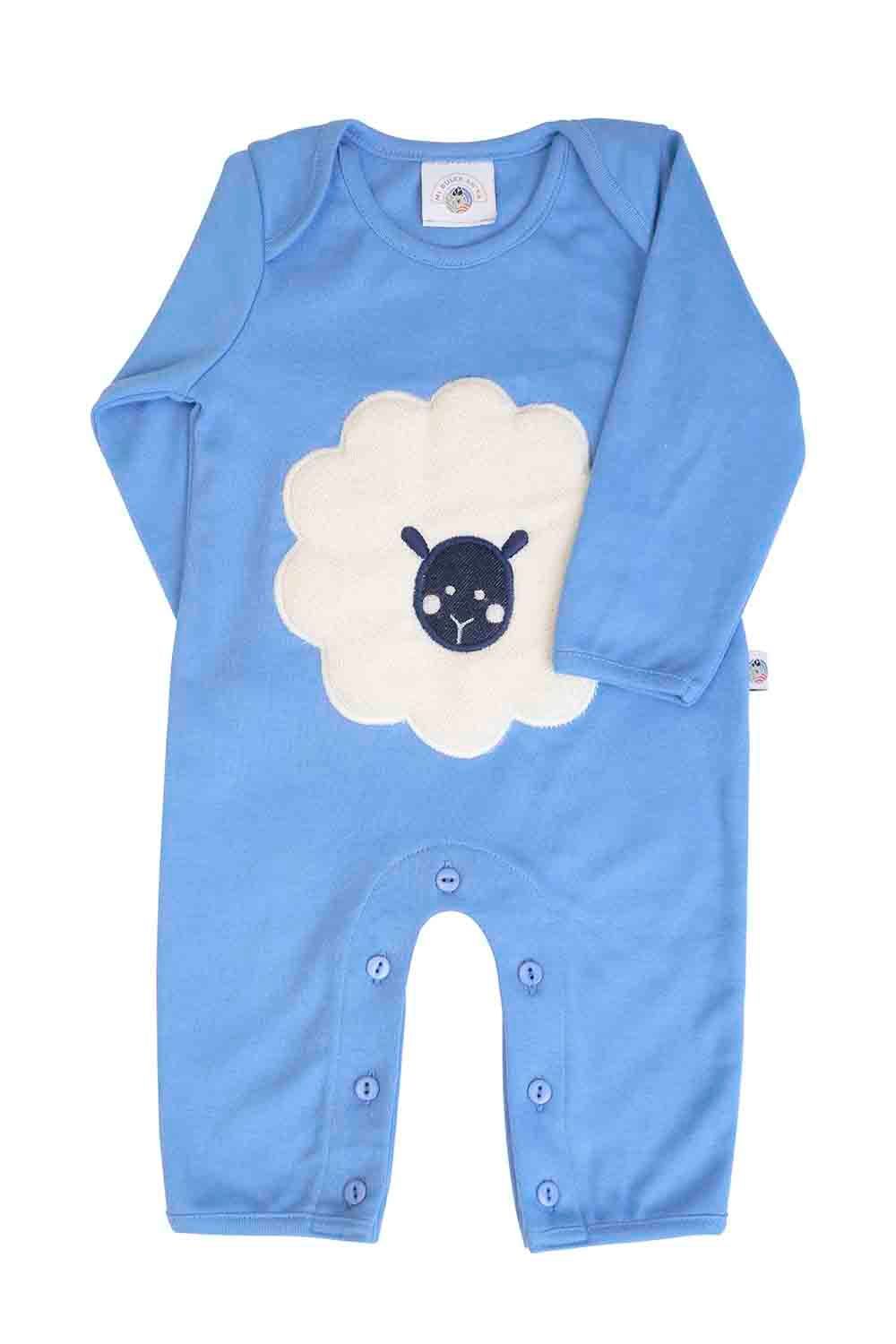 Mi Dulce An'ya - Fluffy Embroidered Sheep Sleepsuit For Boys - Blue