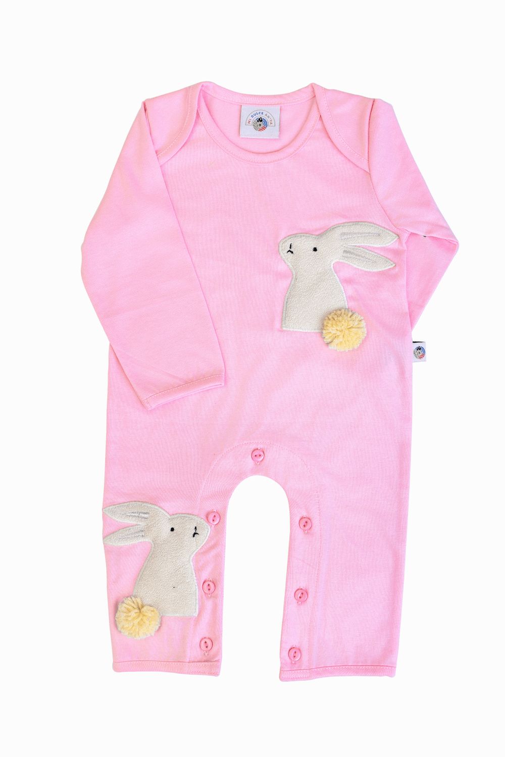 Mi Dulce An'ya - Fluffy Embroidered Bunny Girls Sleepsuit - Pink