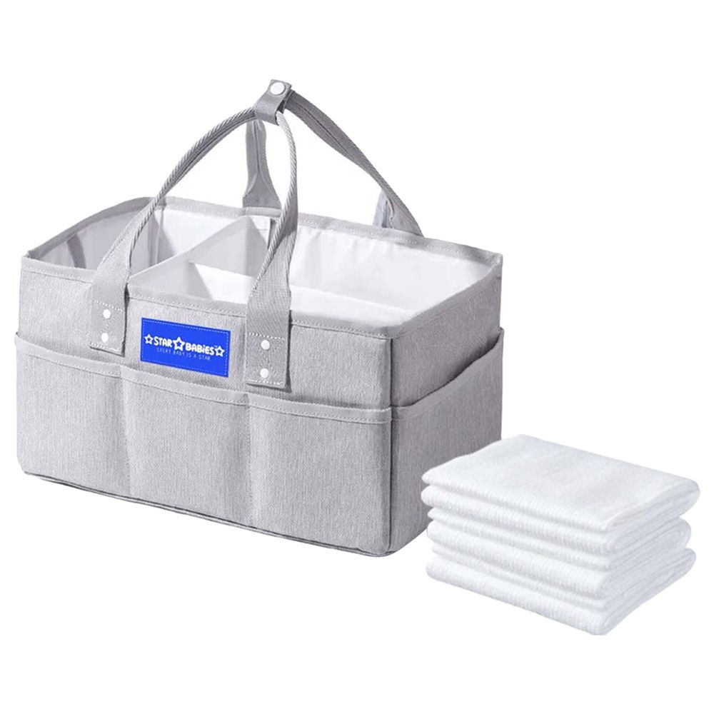 Star Babies - Diaper Caddy Organizer - Grey With Disposable Towel - 3pcs