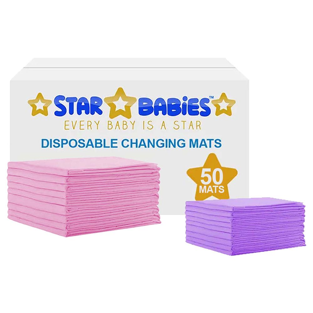 Star Babies - Disposable Changing Mat - Pink - 50pcs With Changing Mat - Lavender - 12pcs