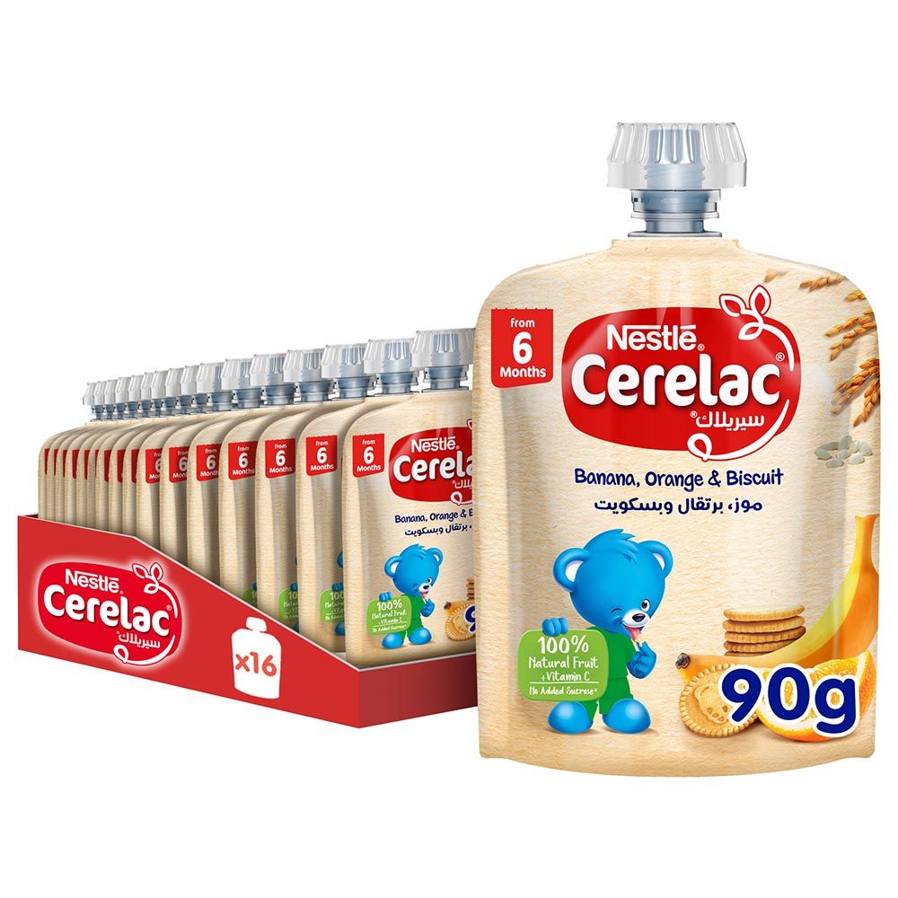 Nestle Cerelac - Banana Orange Biscuit Puree Pouch - 16pcs - 90 g