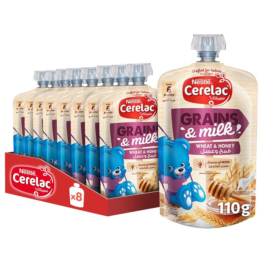 Nestle Cerelac - Grains And Milk - Wheat & Honey - 110 g - 8pcs