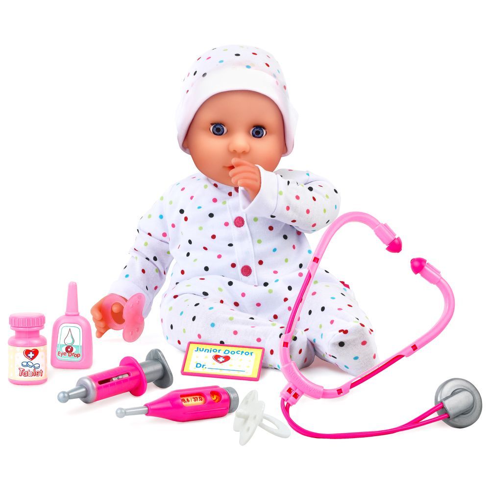 Dollsworld - Dolly Doctor Soft Bodied Baby Doll Playset - 8 Pcs