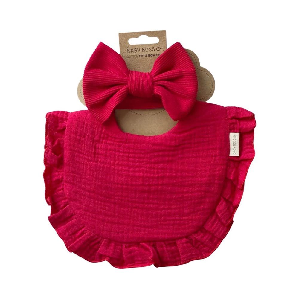 Baby Boss - Cotton Bib And Headband Bow Set - Red