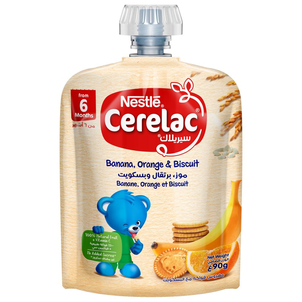 Nestle Cerelac - Banana Orange & Biscuit Puree Pouch - 90g