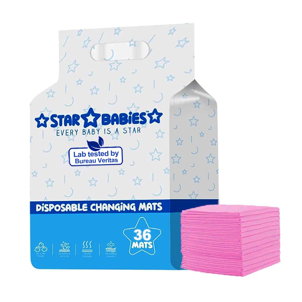 Star Babies - Disposable Changing mats (45x60cm) Large, - Pack of 36 - Pink