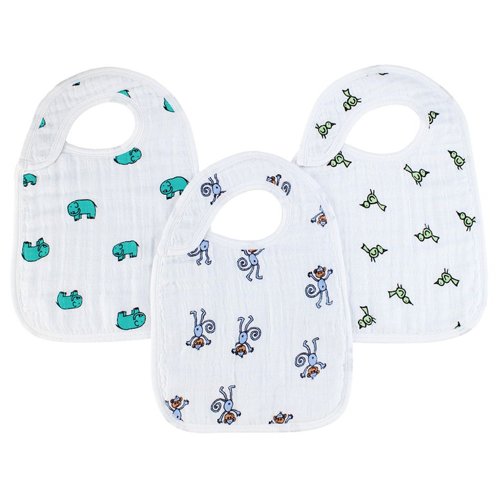 Aden + Anais - 3pc-Set - Cotton Muslin Snap Bibs - Jungle Jam