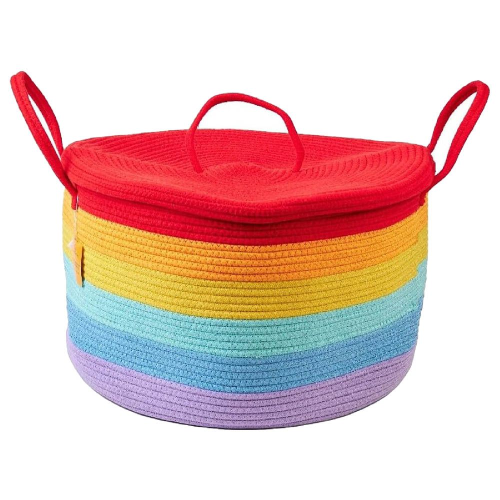 Homesmiths - Rainbow Cotton Rope Basket w/ Lid - 50 X 35cm