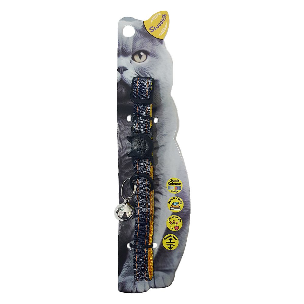 Nutrapet - Swooosh Cat In Denim Nylon Safe Collar - Yellow