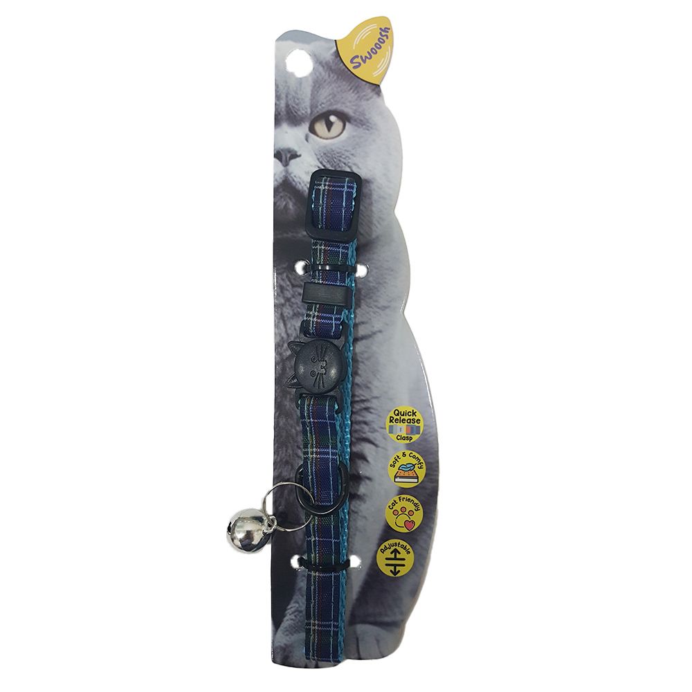 Nutrapet - Swooosh Flying Lines Plain Grid Cat Collar - Blue