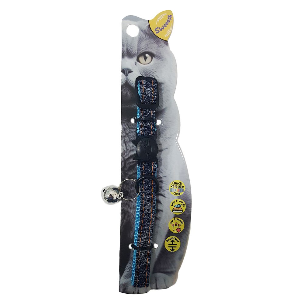 Nutrapet - Swooosh Cat In Denim Nylon Safe Collar - Blue