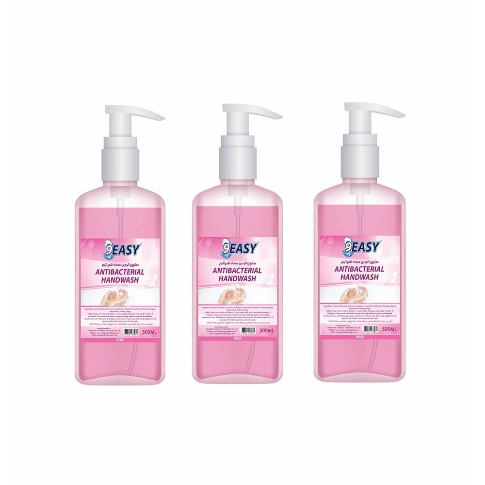 9EASY - Antibacterial Hand Wash Rose 500ml Pack of 3