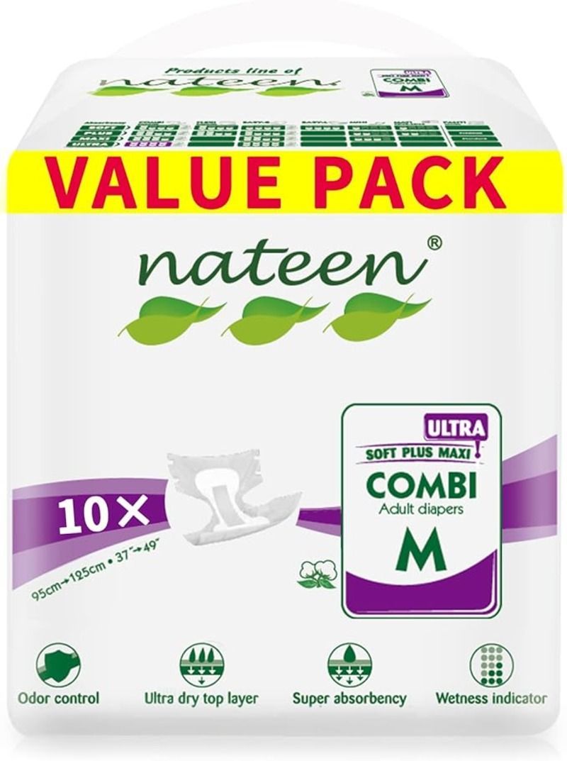 Nateen - Combi Ultra Adult Diapers - Medium - 10 Pcs