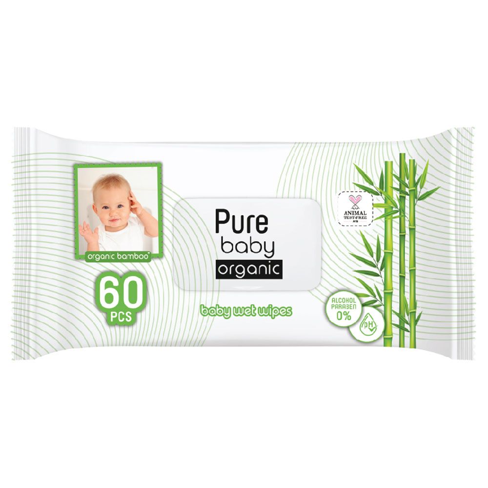 Purebaby - Alcohol & Paraben Free Wet Wipes - White - 60pcs