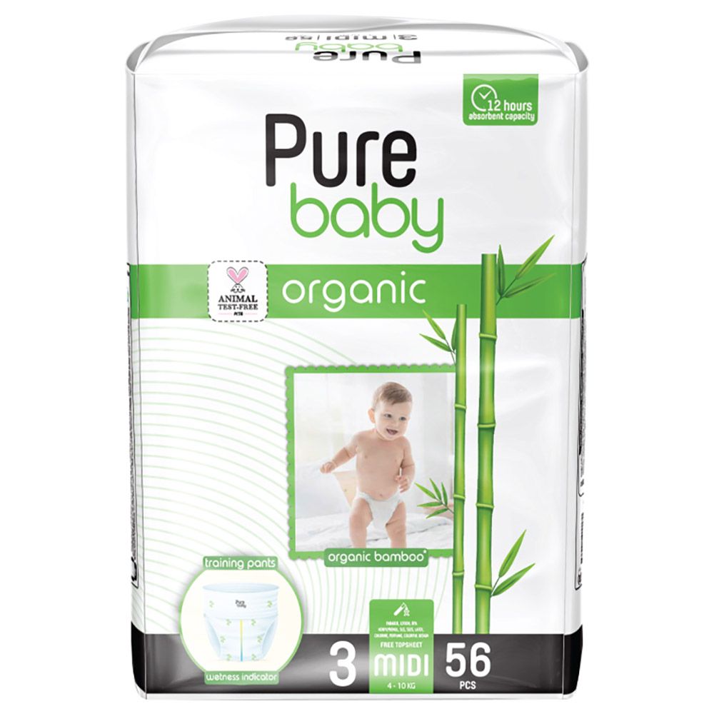 Purebaby - Pull Up Pant Diapers w/ Organic Bamboo - 4-10 Kg - S3 - 56pcs