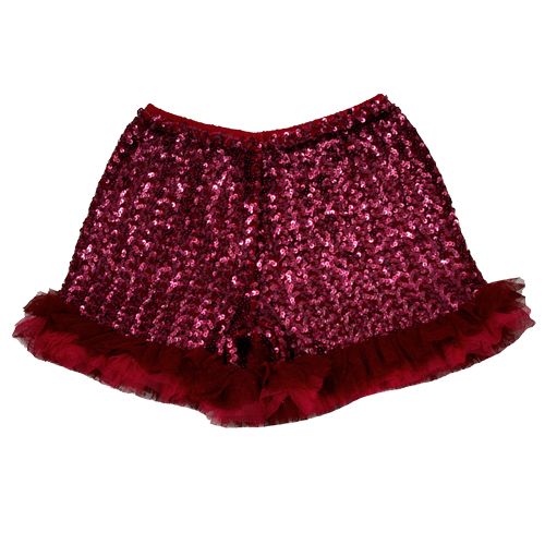 Twirl Wine Sequin Tulle Ruffled Shorts  