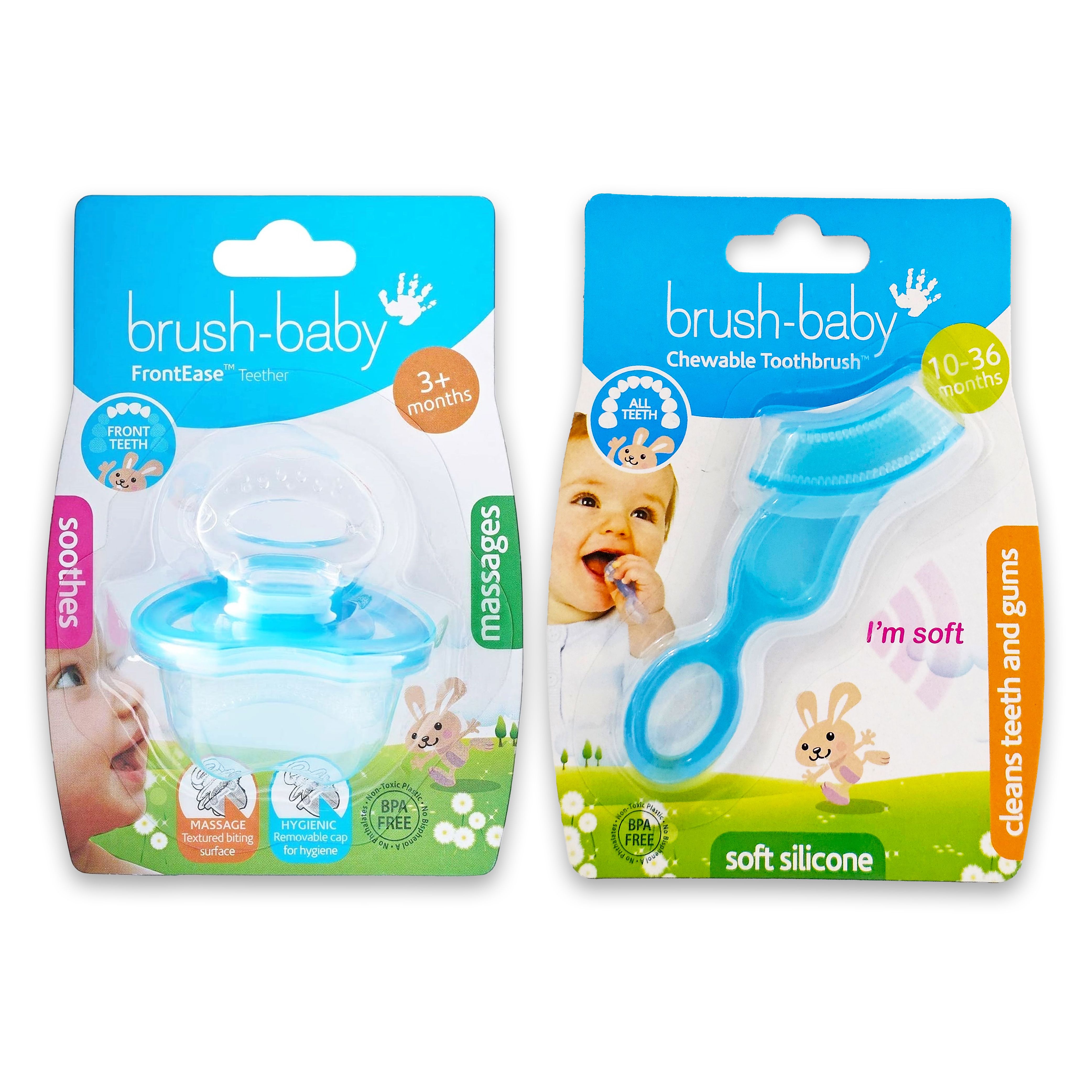 Brush Baby - Soft Teether Brush + Front-ease Teether - Blue