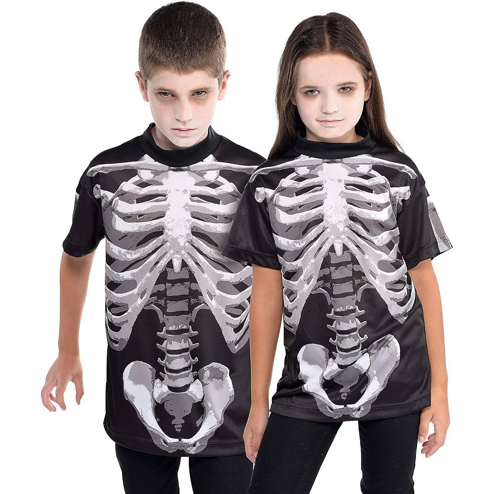 Party Centre - Childrens Black Bone T-Shirt Fancy Costume