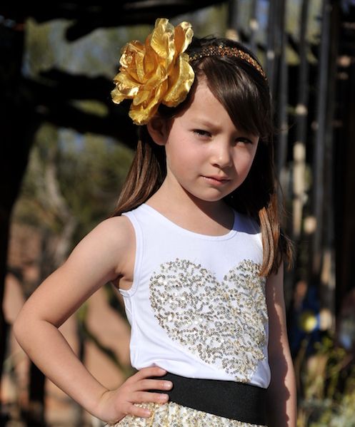 Flowers By Zoe White with Gold Sequin Heart Tank