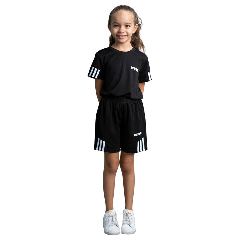 Mei Stylish - 2pc-Set - Active Wear T-Shirt And Shorts - Black